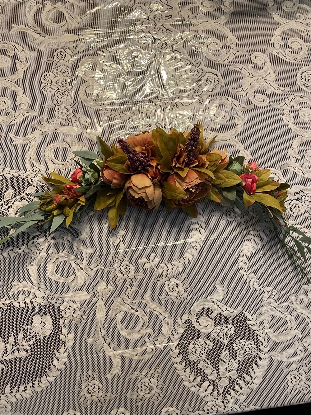 Autumn Floral Garland - Faux Peach and Green Leaf Home Accent